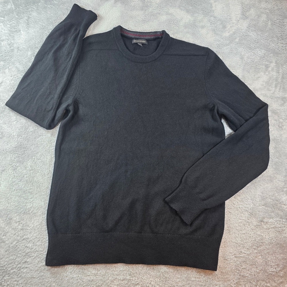 Banana Republic Merino Wool Blend Crew Neck Sweater Black XL Men Pullover Preppy